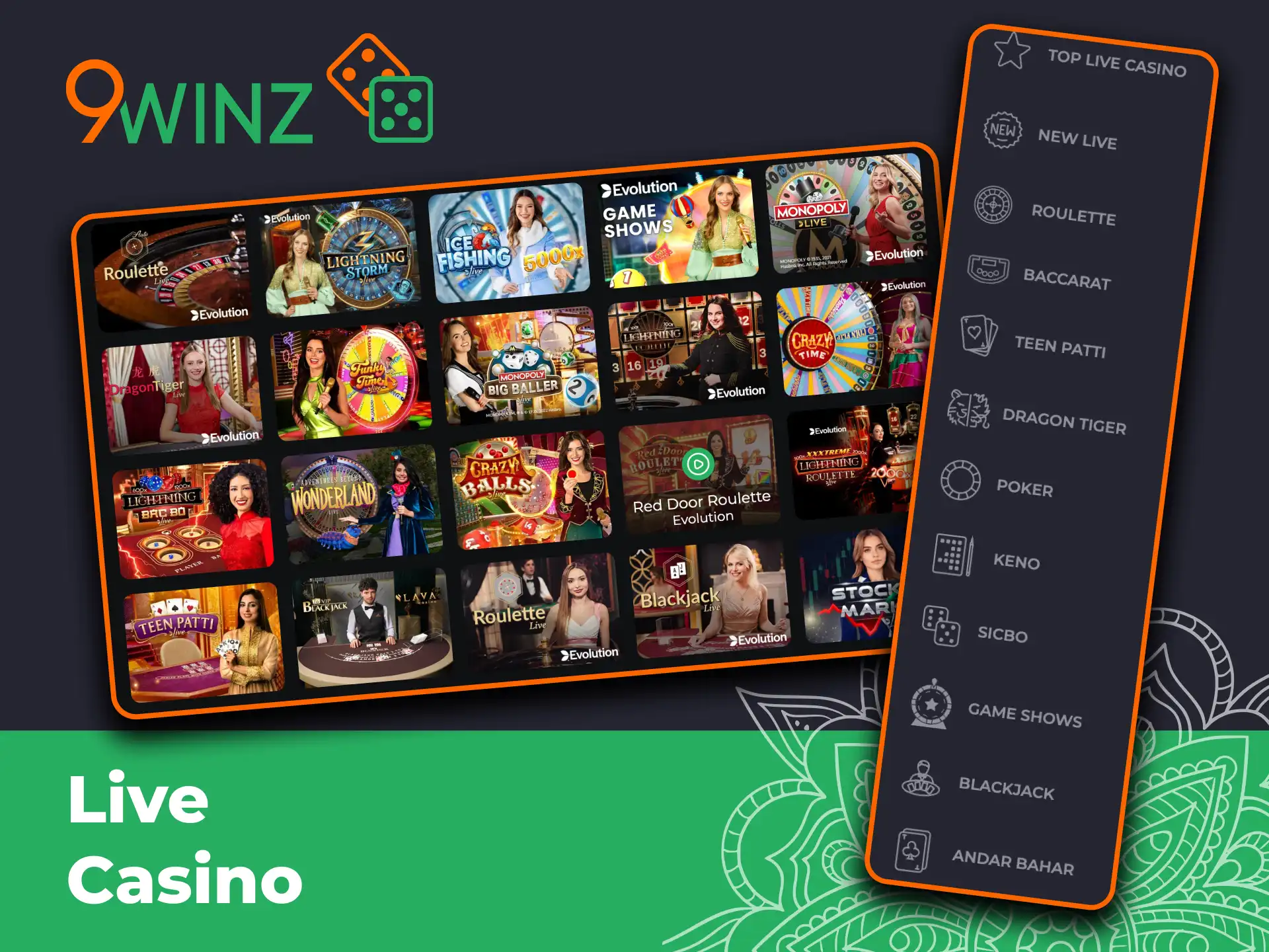 9Winz live casino with real dealers