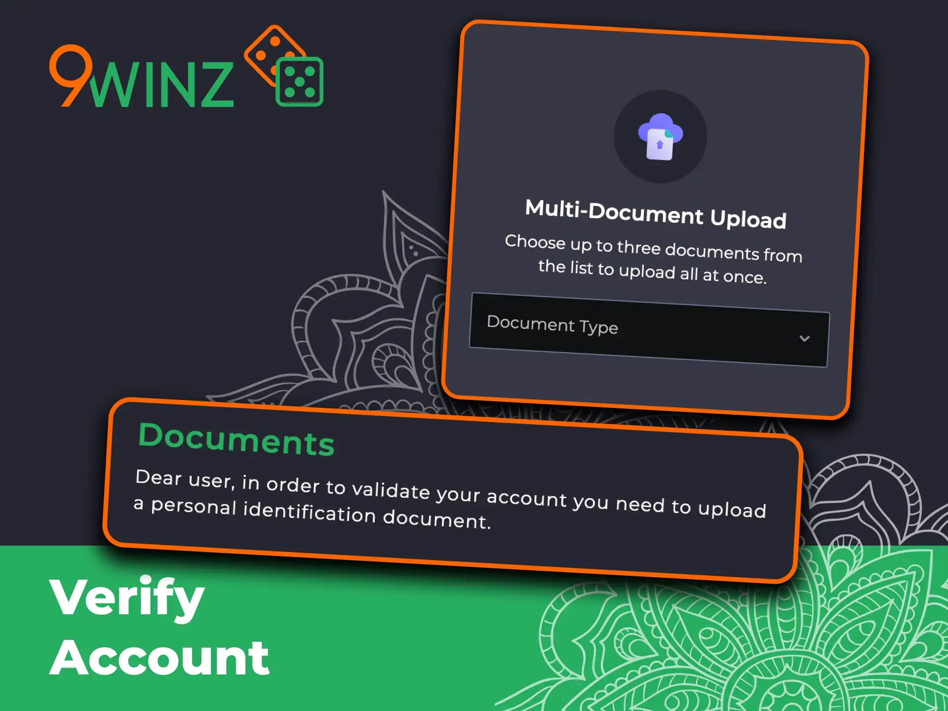 9Winz account verification with document upload